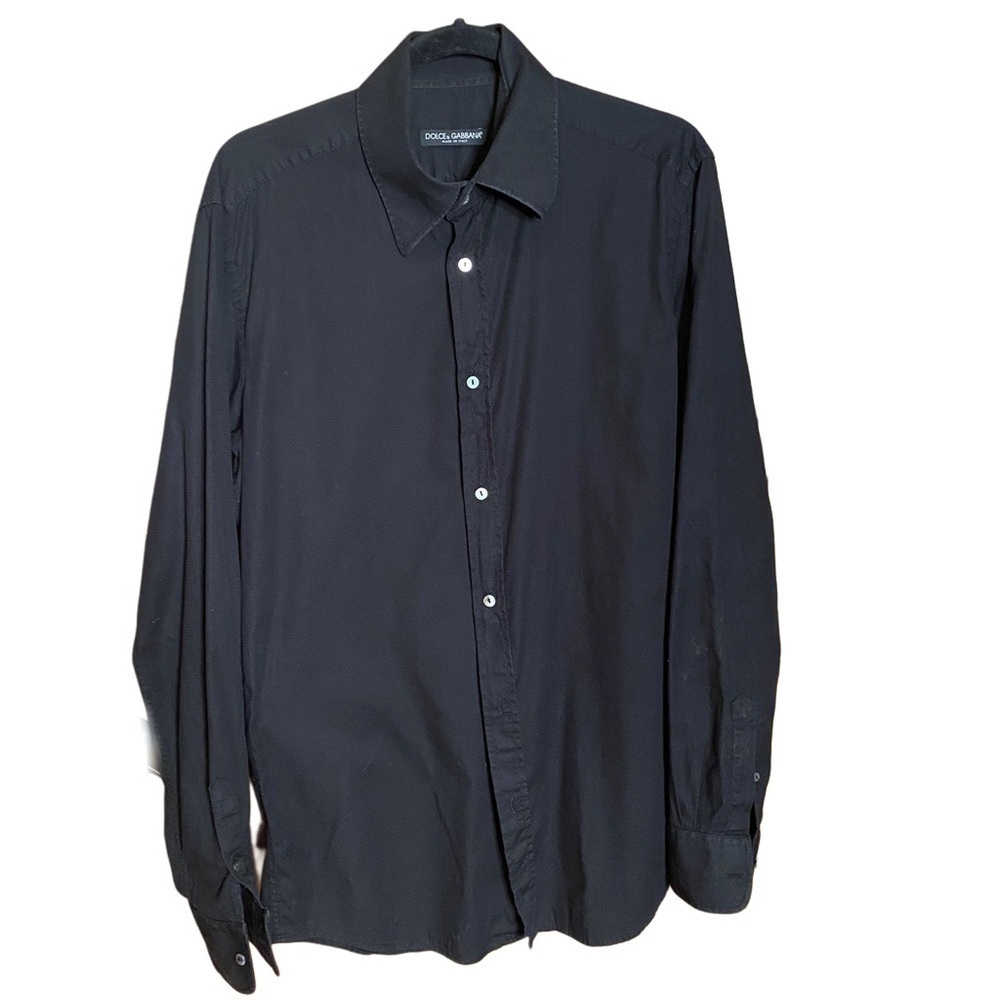 Dolce & Gabbana Black Cotton Button Down Dress or Casual Shirt Unisex 17 Neck - Picture 4 of 11